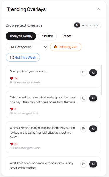 Ghostyhook overlay feed used to pick a viral overlay